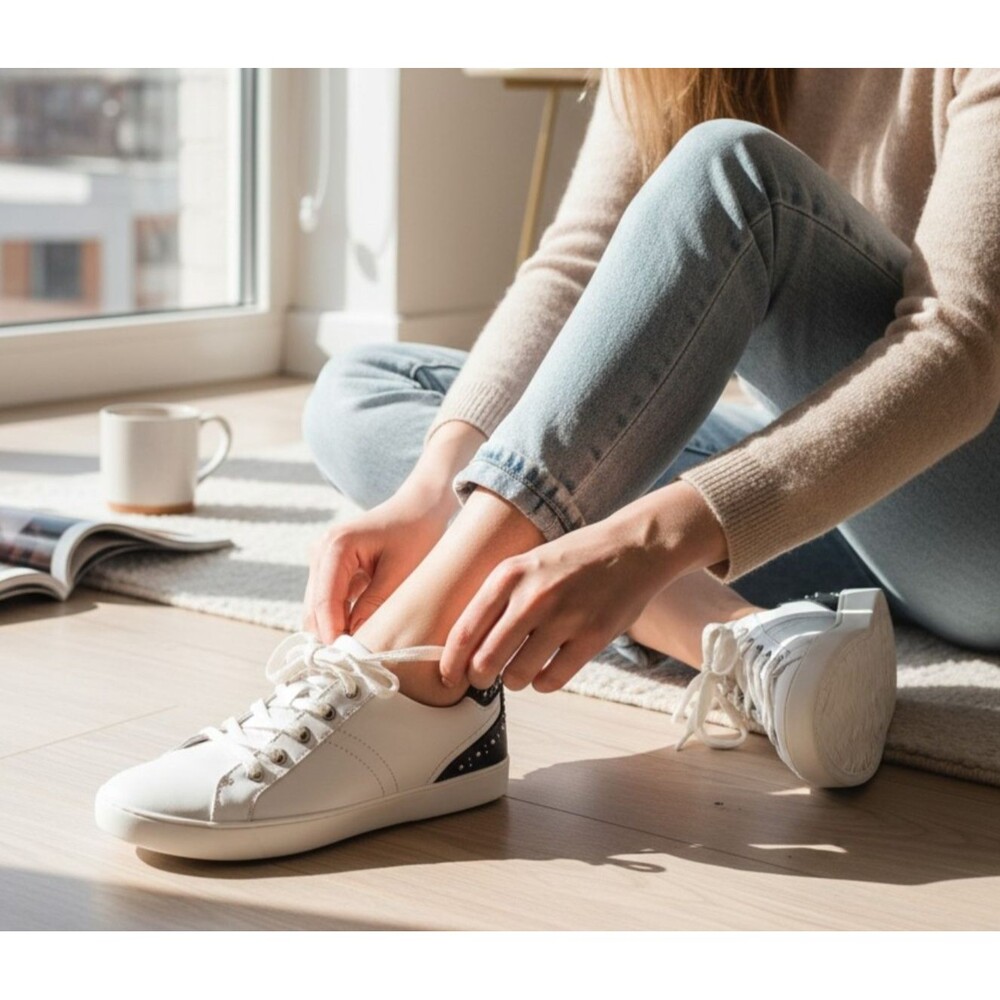 Naturalizer Morrison Stud Leather Sneakers Womens Size 9 White & Black Contour+